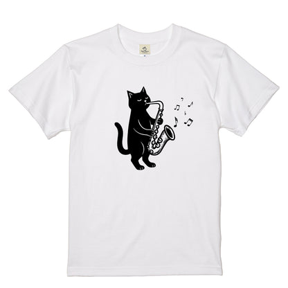 サックスを吹く猫Tシャツ｜音楽好きに人気