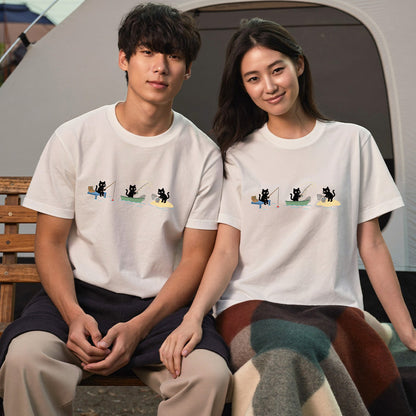 釣り黒猫 Tシャツ ｜ 猫好き・釣り好きに人気