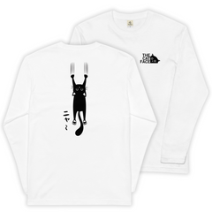 猫 ロン t 猫 長袖 t シャツ ねこ 猫イラスト The Cat Face & 引っ掻く猫 | フロント&バックプリント.