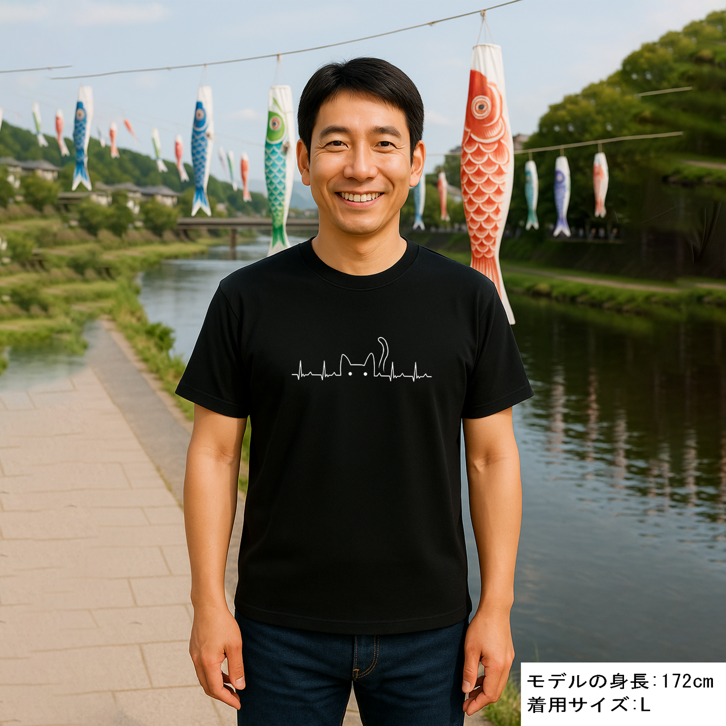 猫tシャツ ドライTシャツ シルキータッチTシャツ ねこ 猫イラスト おもしろ tシャツ ハートビート 心電図