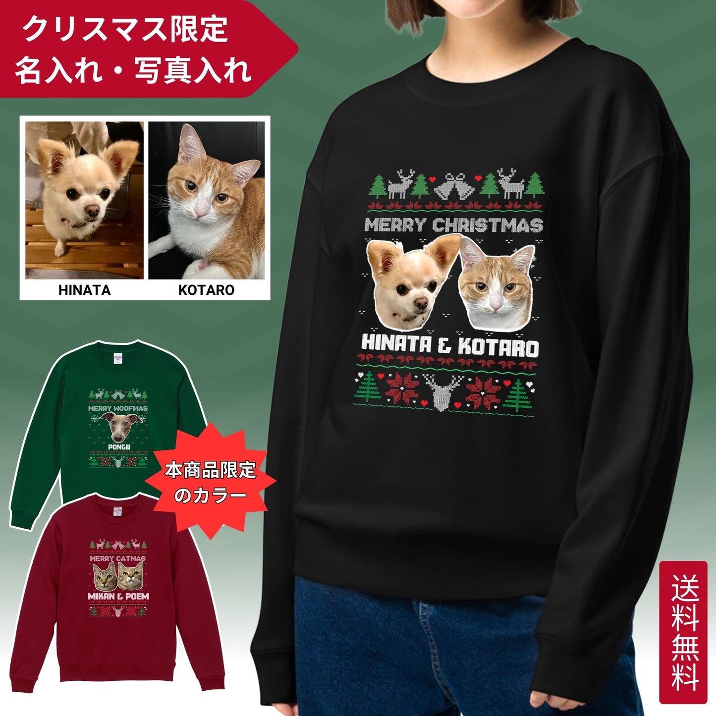 【クリスマス限定商品】【写真入れ・名入れ】うちの子 オリジナル クリスマス プレゼント ペット猫 犬 写真カスタマイズ.