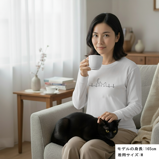 猫 ロン t 猫 長袖 t シャツ ねこ 猫イラスト ハートビート 心電図