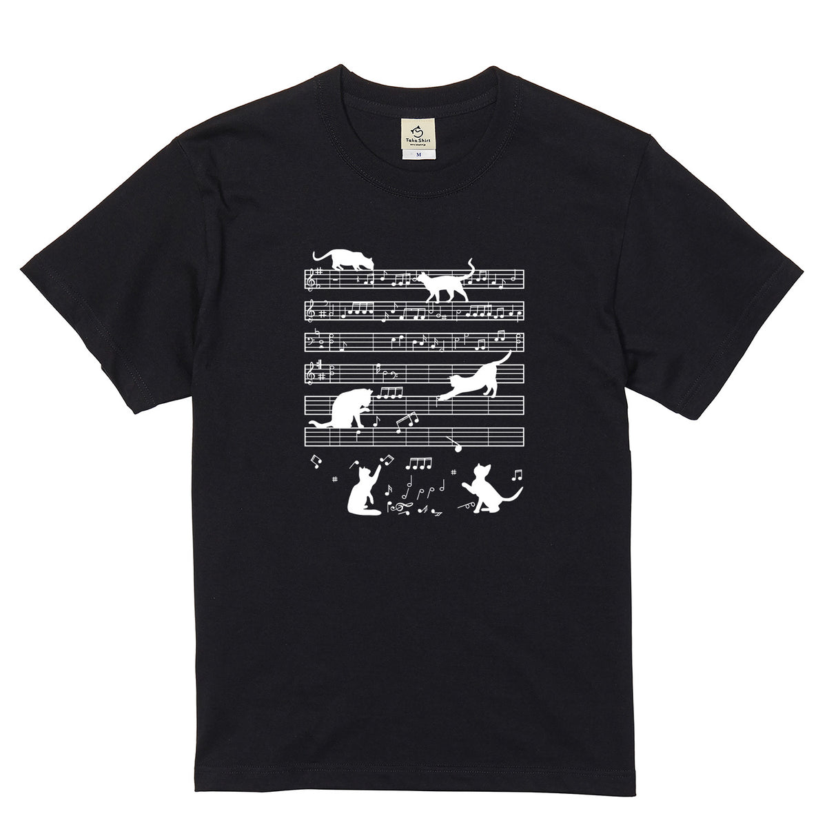 猫音楽譜 Tシャツ | 音楽好きに人気