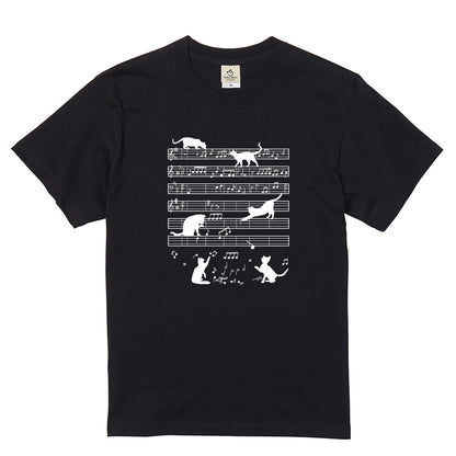 猫音楽譜 Tシャツ | 音楽好きに人気