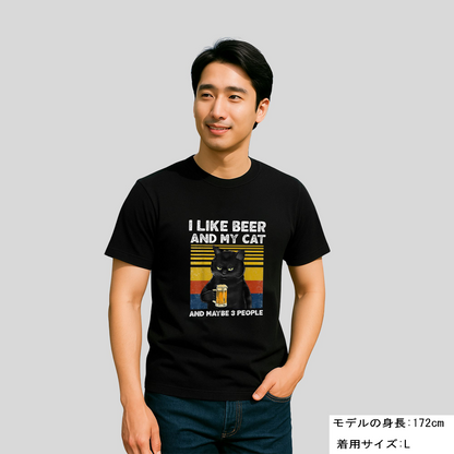 猫tシャツ ドライTシャツ シルキータッチTシャツ ねこ 猫イラスト おもしろ tシャツ  I LIKE BEER AND MY CAT
