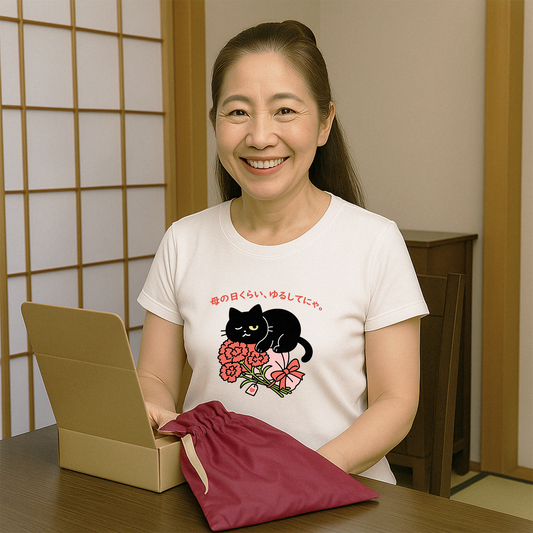 母の日限定「ありがとうにゃ」くろまるTシャツ|感謝の気持ちを、ゆるっと贈ろう