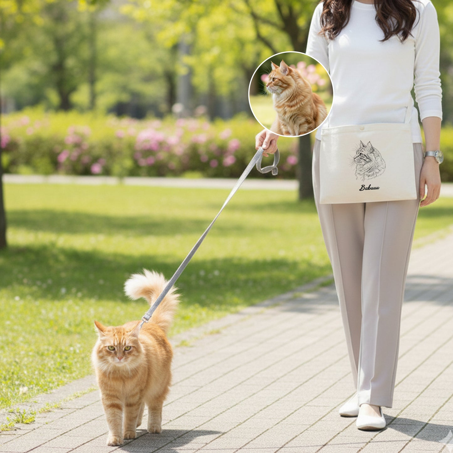 名入れ＆写真入れ｜うちの子 アート写真プリント サコッシュ（キャンバス）｜猫/犬ギフト｜ナチュラル/ライトグレー対応