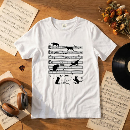 猫音楽譜 Tシャツ | 音楽好きに人気