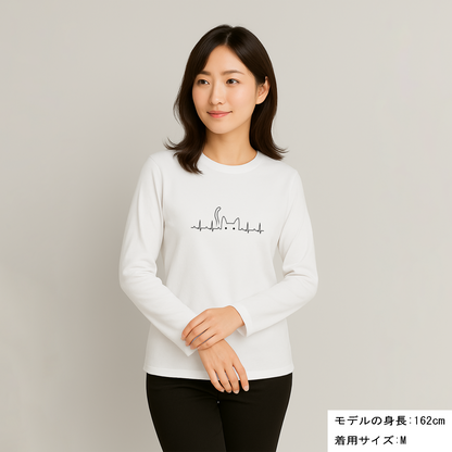 猫 ロン t 猫 長袖 t シャツ ねこ 猫イラスト ハートビート 心電図