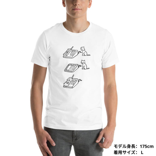 猫tシャツ ねこ 猫イラスト 電話猫 |アダルト&キッズサイズ.