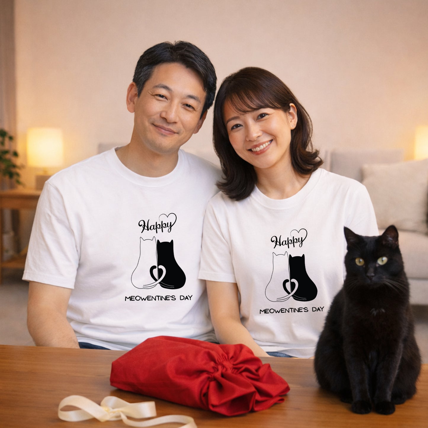 【バレンタイン・ホワイトデーにオススメ】猫tシャツ ねこ 猫イラスト｜アダルト&キッズサイズ