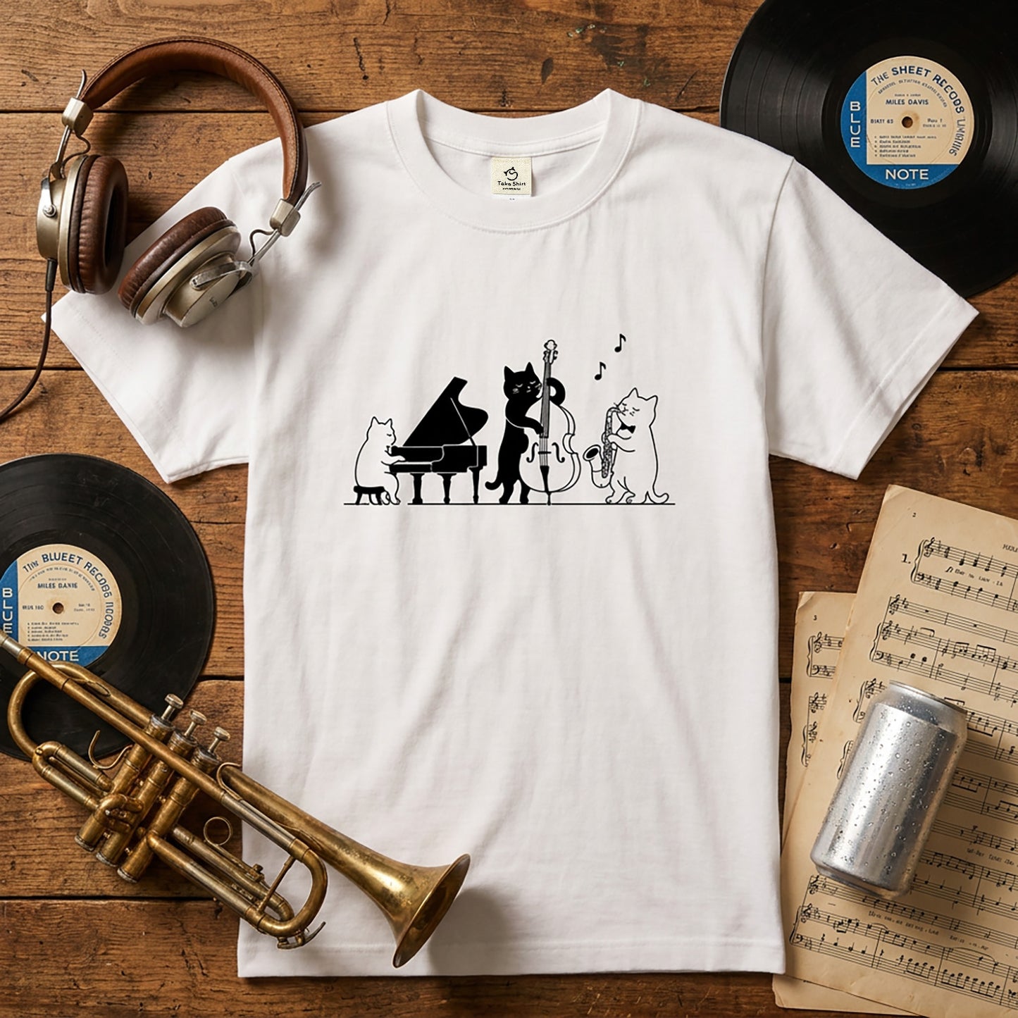 猫ジャズバンド 猫Tシャツ ｜音楽好きに人気