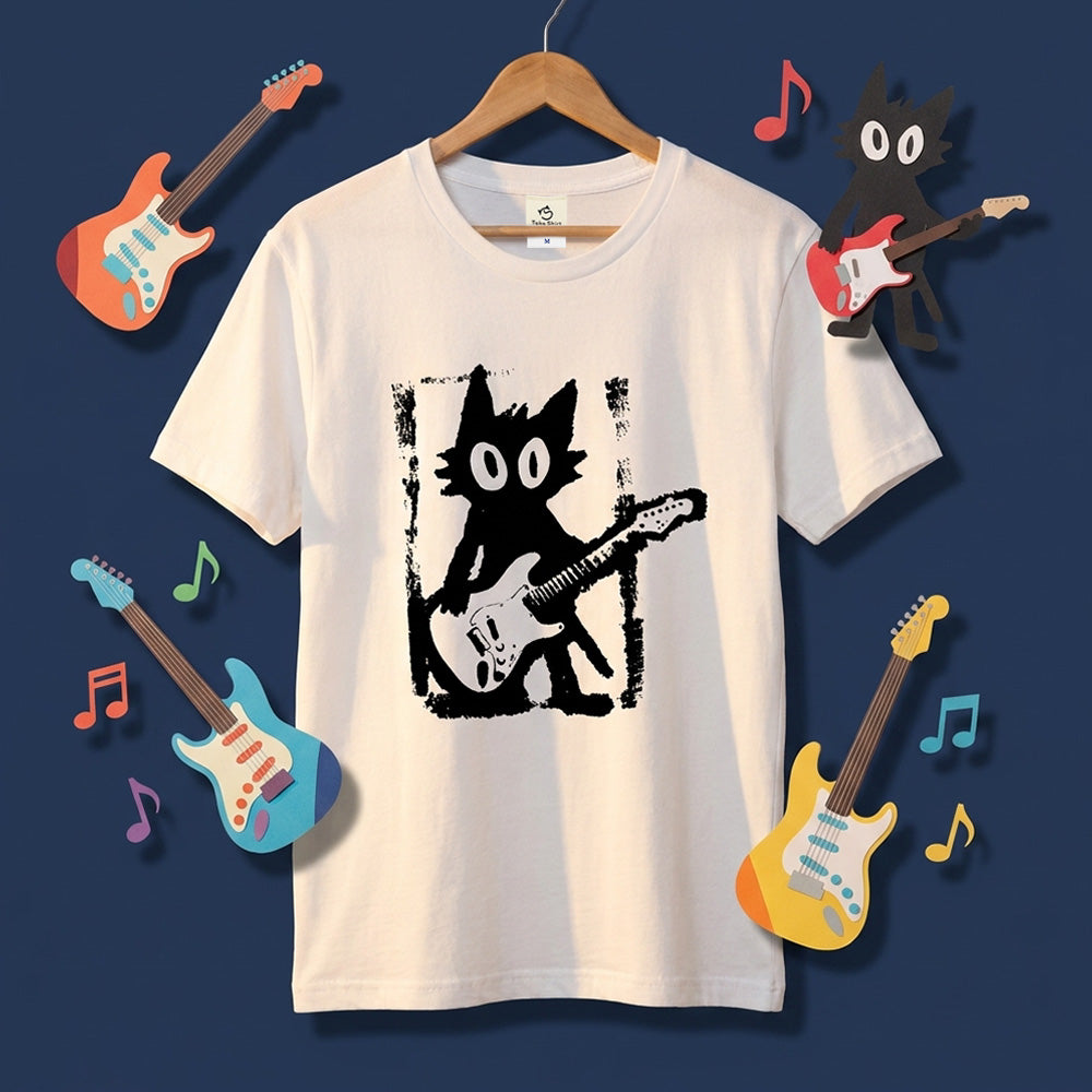 猫ギターロック Tシャツ | 音楽好きに人気