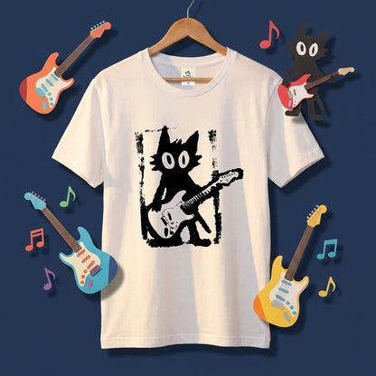 猫ギターロック Tシャツ | 音楽好きに人気