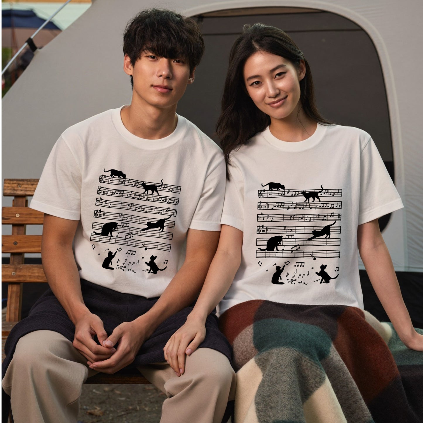 猫音楽譜 Tシャツ | 音楽好きに人気