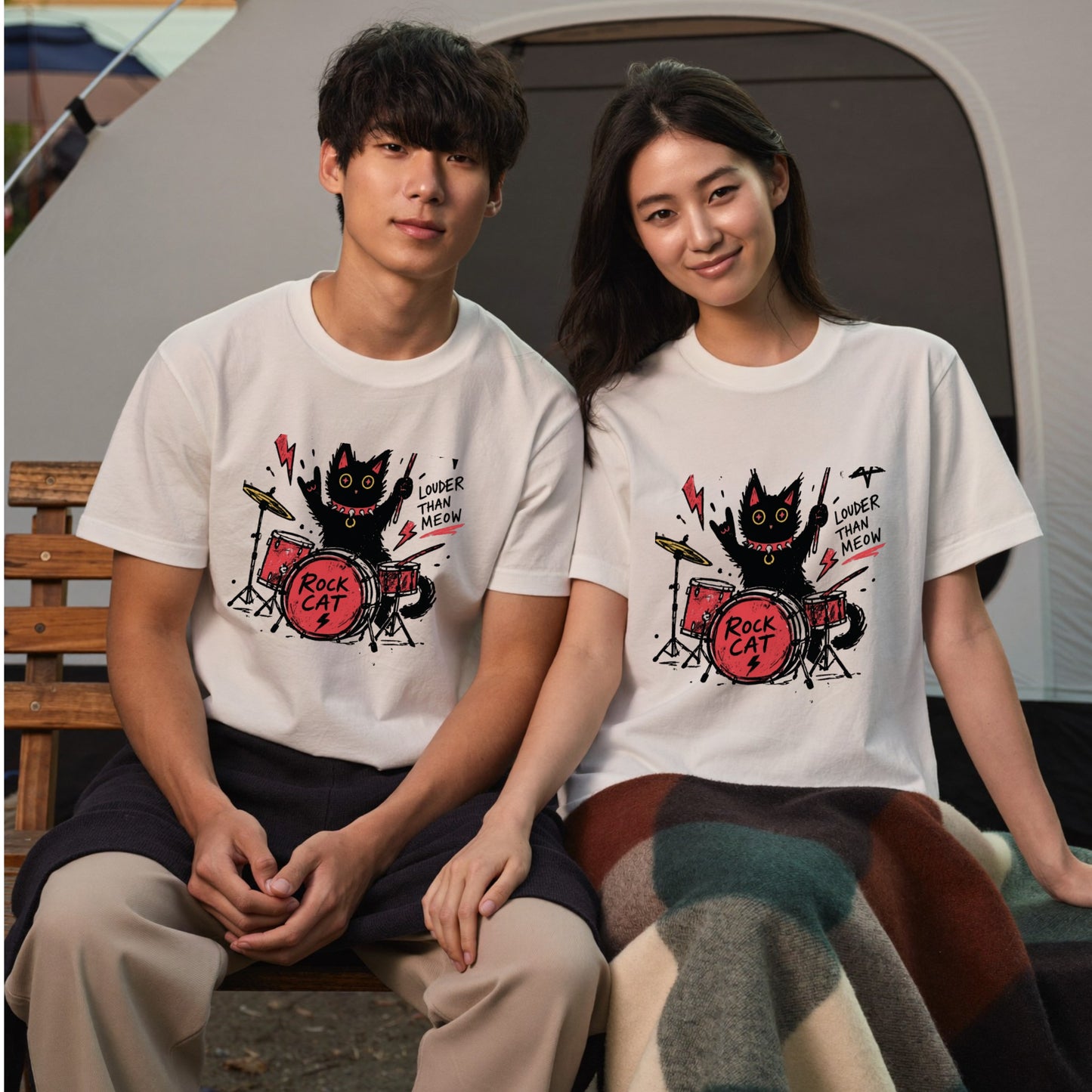ロック猫 ドラム Tシャツ ｜ 猫好き・バンド・音楽好きに人気