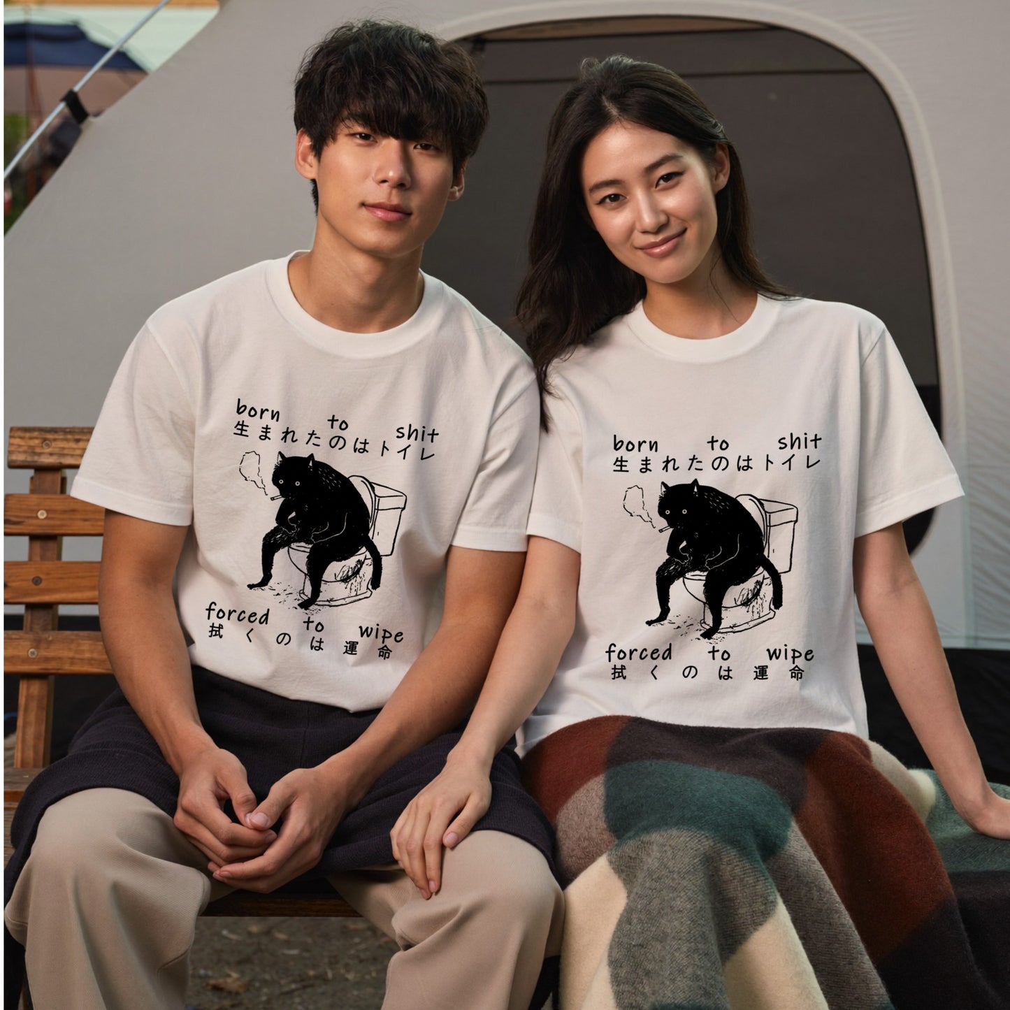 シュール黒猫 トイレ Tシャツ ｜ 猫好き・ユーモア好きに人気