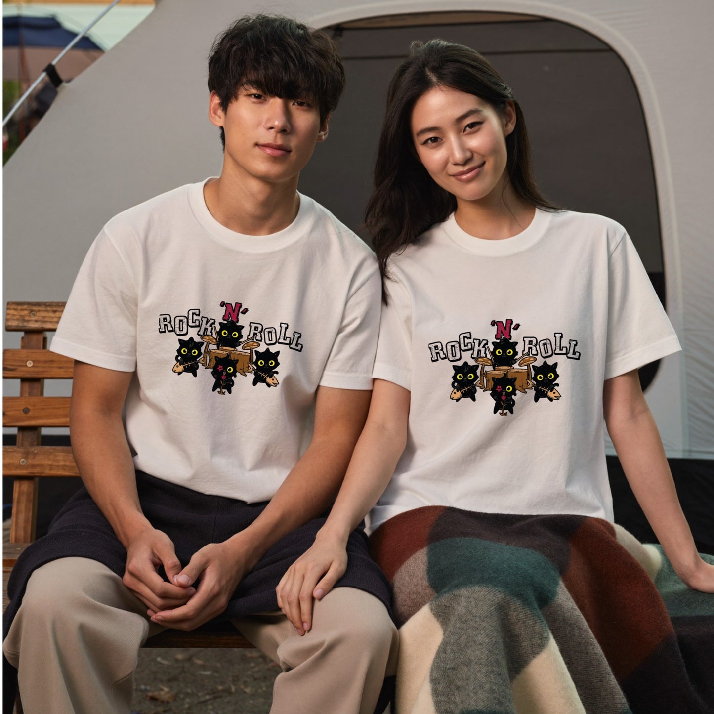 ROCK 'N' ROLL 黒猫バンド Tシャツ ｜ 猫好き・ロック・音楽好きに人気