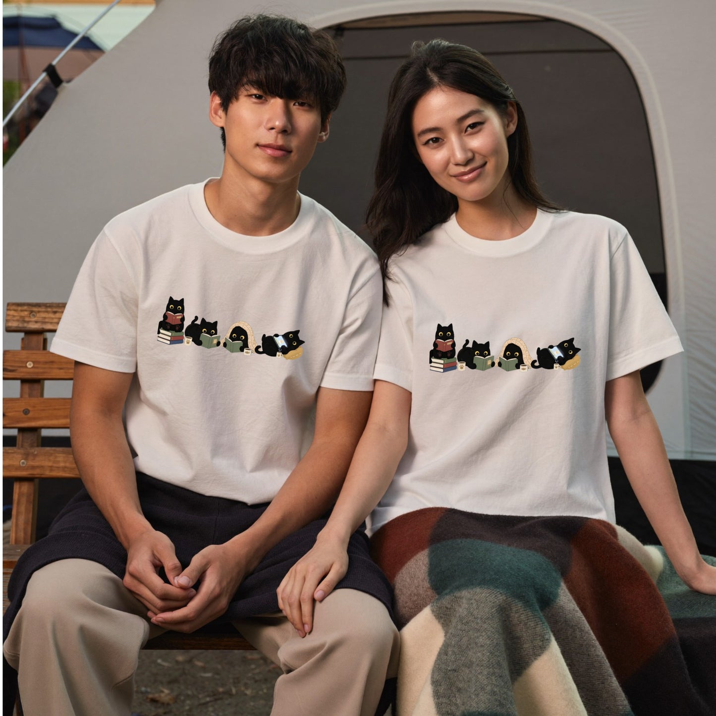 読書黒猫 Tシャツ ｜ 猫好き・読書好き・本好きに人気