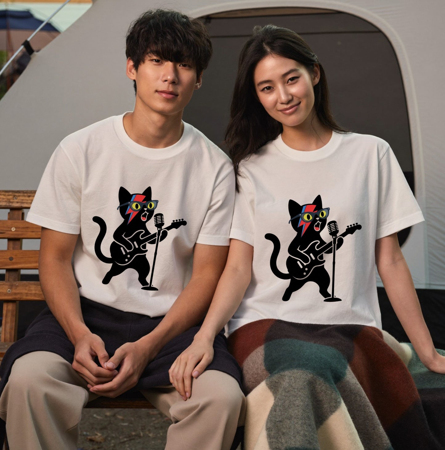 ロックスター 黒猫 ギター Tシャツ ｜ 猫好き・音楽好き・ロックに人気