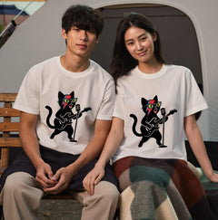 ロックスター 黒猫 ギター Tシャツ ｜ 猫好き・音楽好き・ロックに人気
