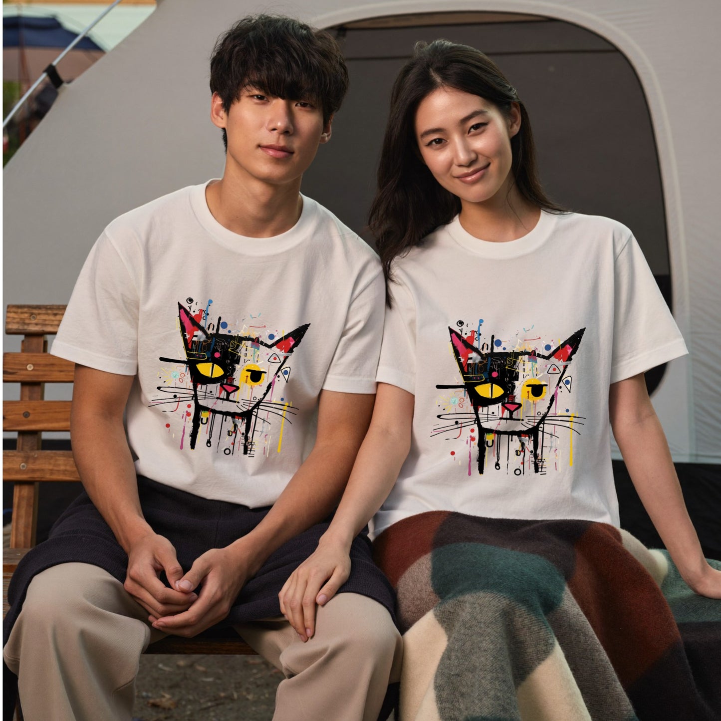 アブストラクト猫アート Tシャツ ｜ 猫好き・おしゃれ好きに人気
