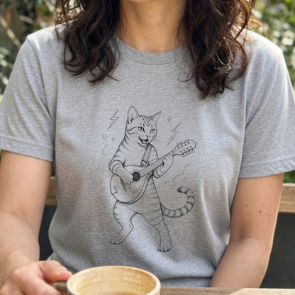 マンドリンキャット | かわいい猫 マンドリン 演奏 イラスト Tシャツ【猫好き・音楽好き・誕生日ギフトに最適】