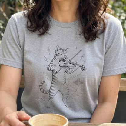 バイオリンキャット | 猫 バイオリン 演奏 イラスト Tシャツ【猫好き・バイオリニスト・クラシック・誕生日ギフトに最適】