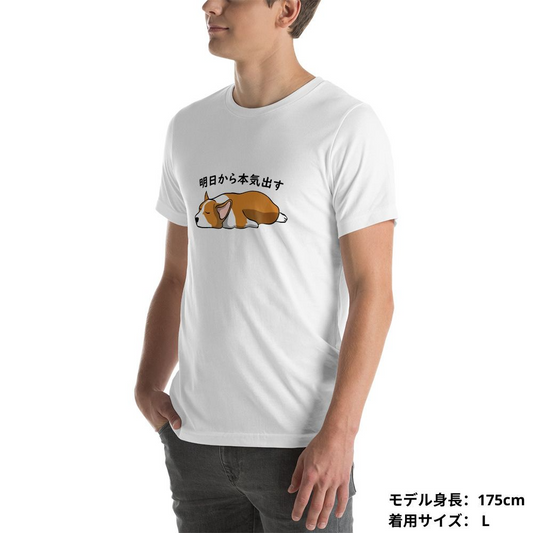 犬 tシャツ 犬イラスト Corgi犬 明日から本気出す ｜アダルト&キッズサイズ.