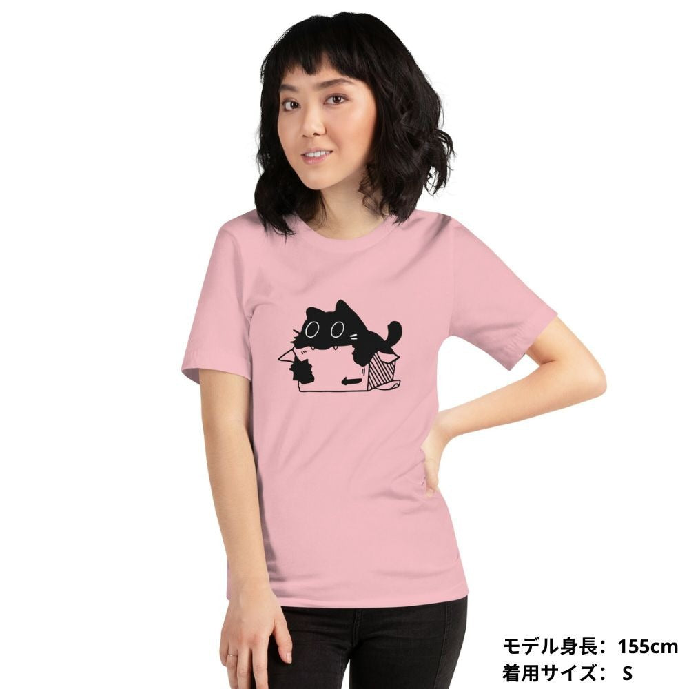 猫tシャツ ねこ 猫イラスト 段ボールが好きな猫｜アダルト&キッズサイズ.