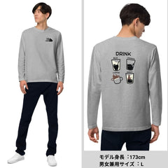 猫 ロン t 猫 長袖 t シャツ ねこ 猫イラスト The Cat Face & ドリンクネコ| フロント&バックプリント
