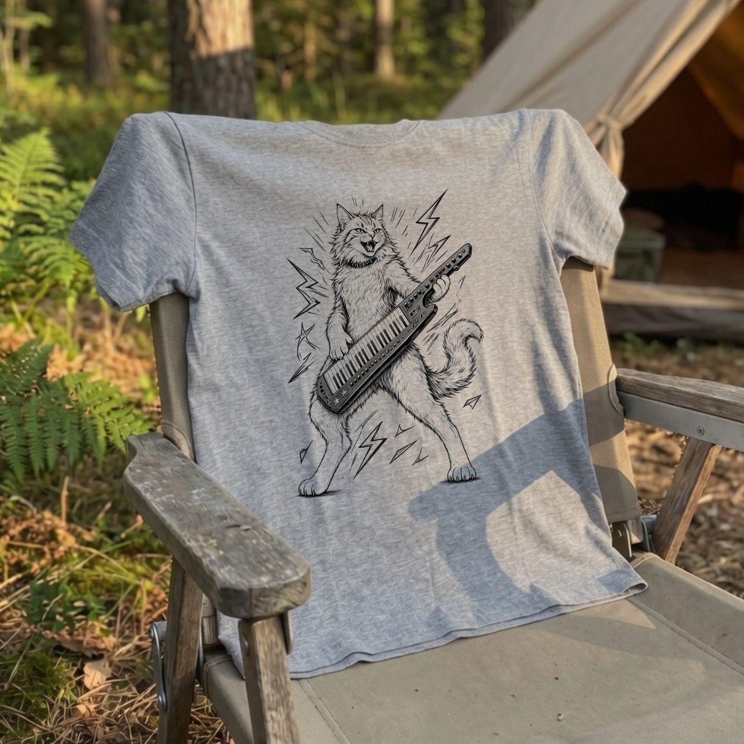 ロックキャット | かっこいい猫 ショルダーキーボード キーター 演奏 イラスト Tシャツ【猫好き・音楽好き・誕生日ギフトに最適】