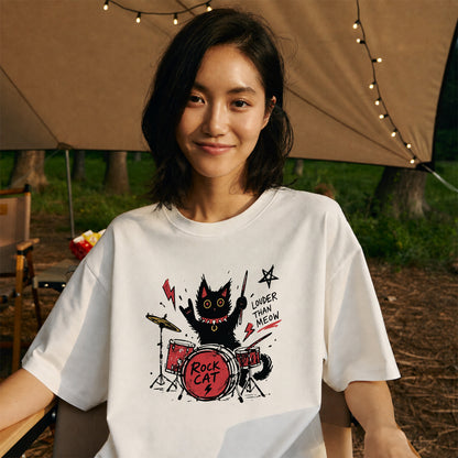 ロック猫 ドラム Tシャツ ｜ 猫好き・バンド・音楽好きに人気
