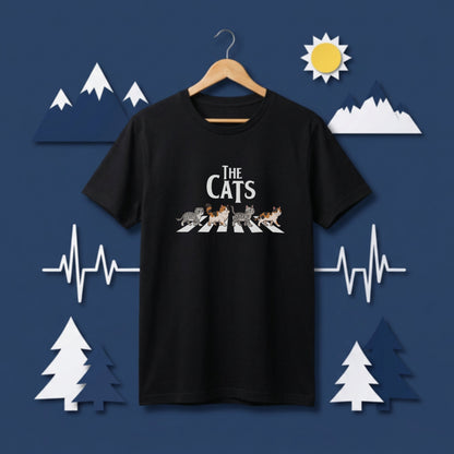 THE CATS W | 横断歩道 ゆるかわ 猫 パロディTシャツ【猫好き・愛猫家・イベント・ギフトに最適】