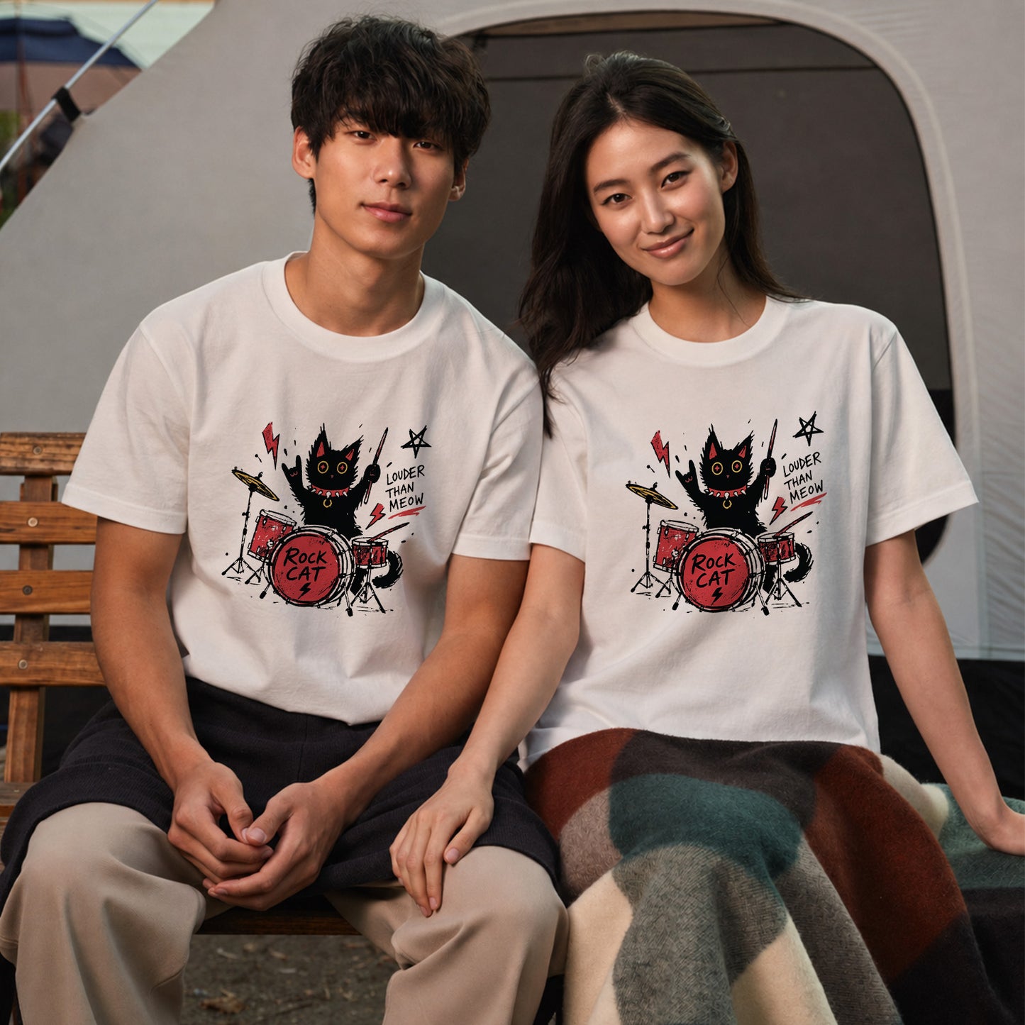 ロック猫 ドラム Tシャツ ｜ 猫好き・バンド・音楽好きに人気
