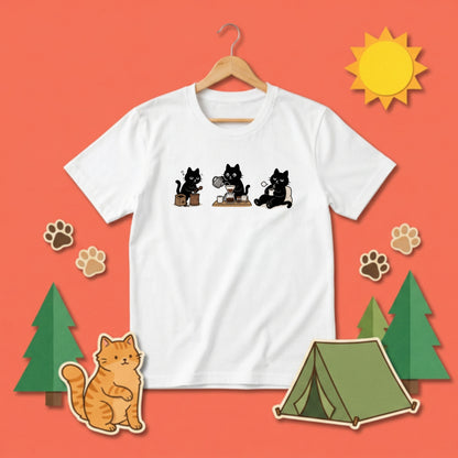 黒猫 珈琲時間 | ゆるかわ ハンドドリップ コーヒー 豆挽き カフェ 猫好き Tシャツ【黒猫グッズ・珈琲・おうちカフェ・かわいい・誕生日ギフトに最適】