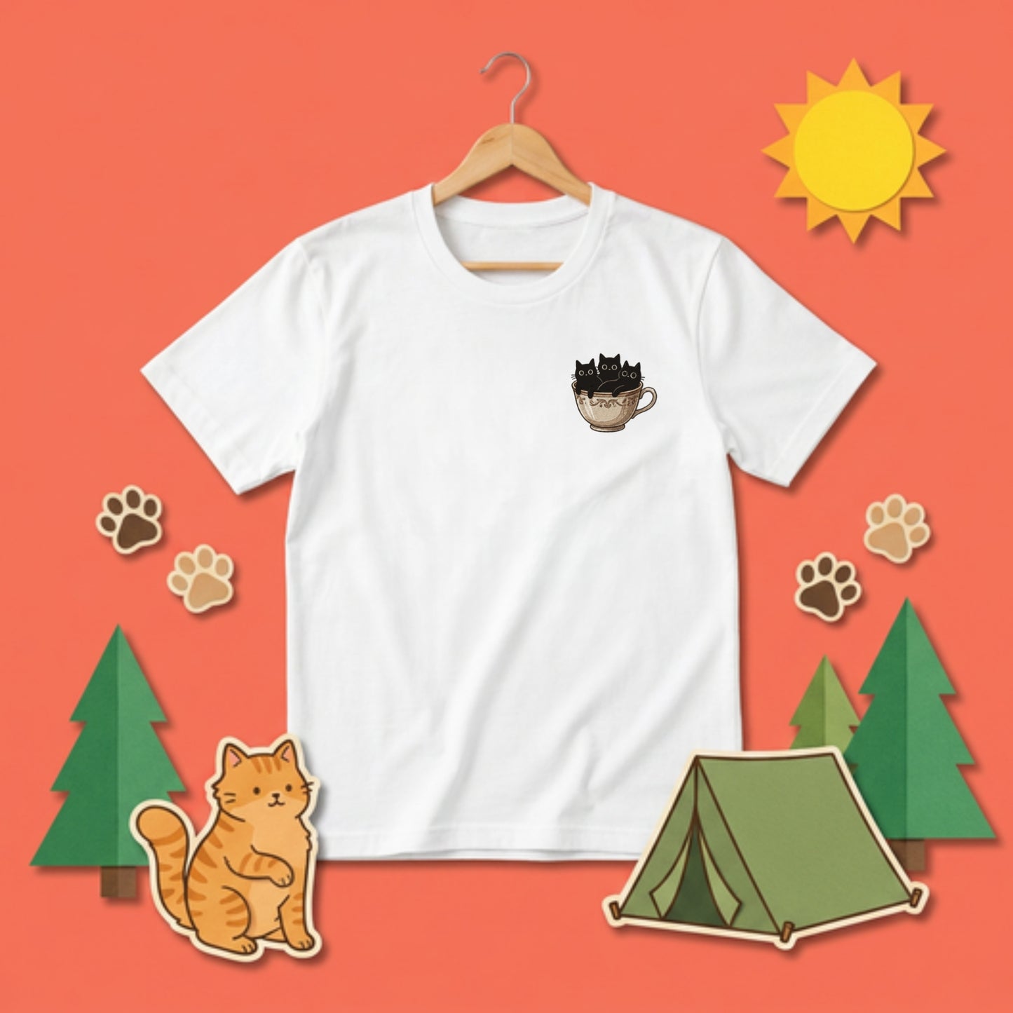 CATS IN TEACUP | クラシカル 洋風 ティーカップ ワンポイント 黒猫 グラフィック Tシャツ【猫雑貨・普段着・きれいめ・ユニセックス・ギフトに最適】