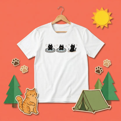 温泉 黒猫 | ゆるかわ 露天風呂 湯上がり 牛乳 銭湯 猫好き Tシャツ【黒猫グッズ・お風呂・サウナ・和柄・かわいい・誕生日ギフトに最適】