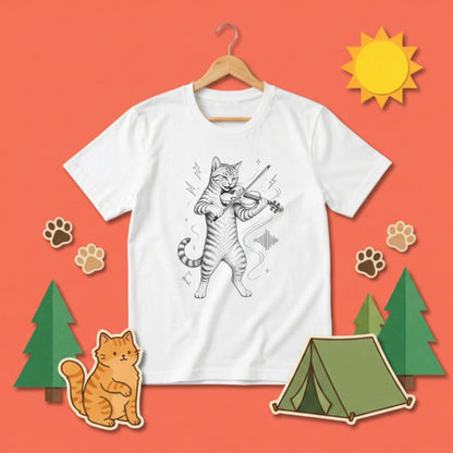 バイオリンキャット | 猫 バイオリン 演奏 イラスト Tシャツ【猫好き・バイオリニスト・クラシック・誕生日ギフトに最適】