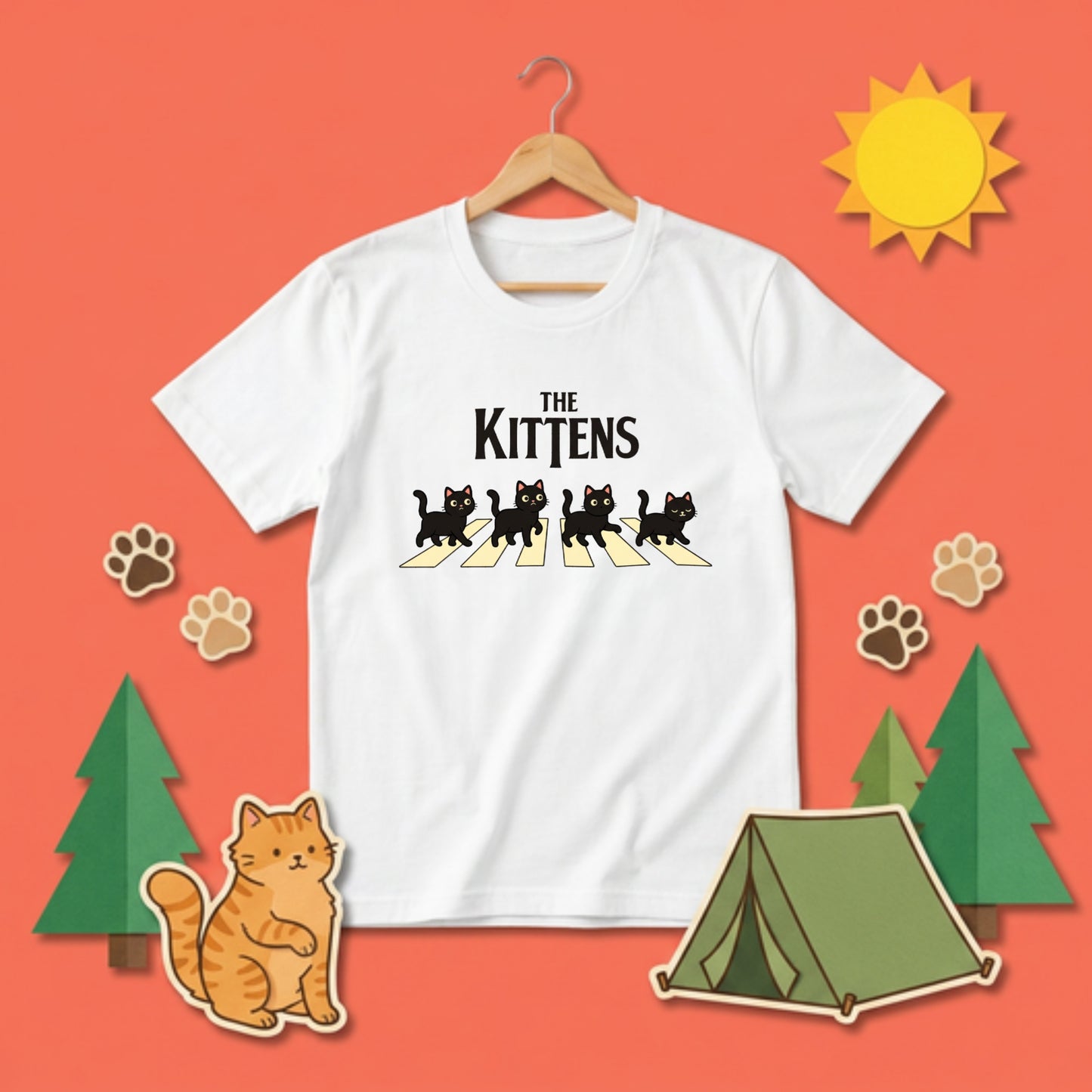 THE KITTENS | 横断歩道 ゆるかわ 子猫 パロディTシャツ【猫好き・愛猫家・イベント・ギフトに最適】