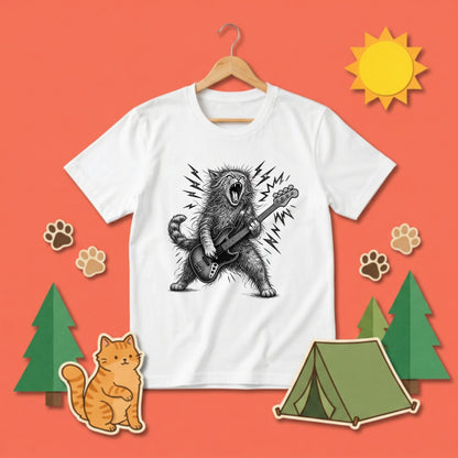 かっこいい猫 | 暴れる猫 ベーシスト エレキベース ロックTシャツ【猫好き・愛猫家・音楽好き・ギフトに最適】