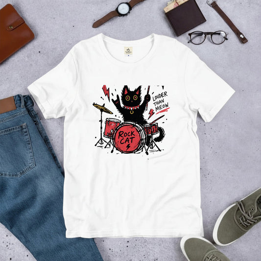 ロック猫 ドラム Tシャツ ｜ 猫好き・バンド・音楽好きに人気