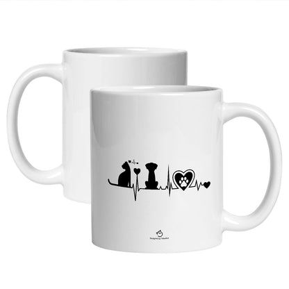 マグカップ 猫イラスト 猫と犬 ハートビート｜猫好きにおすすめの面白い猫グッズ プレゼントにも最適