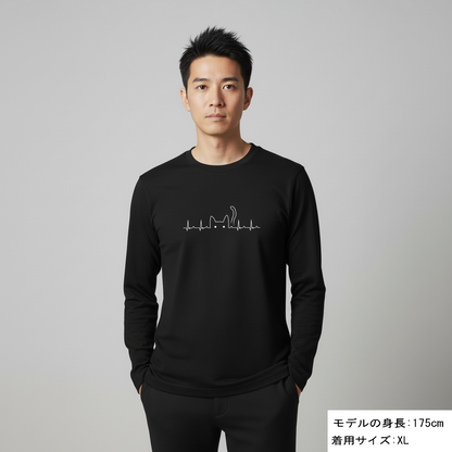 猫 ロン t 猫 長袖 t シャツ ねこ 猫イラスト ハートビート 心電図