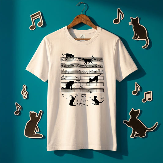 猫音楽譜 Tシャツ | 音楽好きに人気