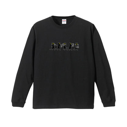 猫 長袖Tシャツ｜黒猫 音楽隊 イラスト｜ねこ ロンT メンズ レディース S-2XL