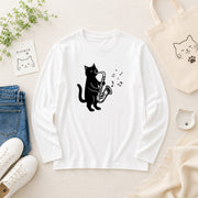 猫 長袖Tシャツ｜サックス猫イラスト｜ねこ ロンT メンズ レディース S-2XL