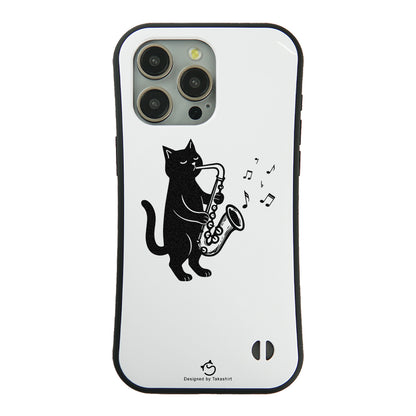 ケース ねこ 猫イラストサックスを吹く スマホ ケース iPhone8, SE2, SE3 ~ ケースiPhone17シリーズ