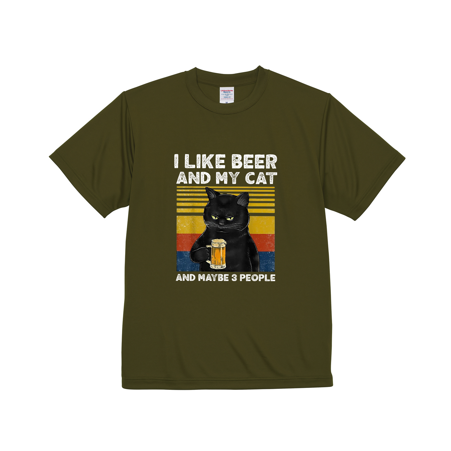 猫tシャツ ドライTシャツ シルキータッチTシャツ ねこ 猫イラスト おもしろ tシャツ  I LIKE BEER AND MY CAT