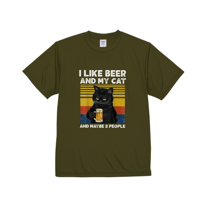 猫tシャツ ドライTシャツ シルキータッチTシャツ ねこ 猫イラスト おもしろ tシャツ  I LIKE BEER AND MY CAT